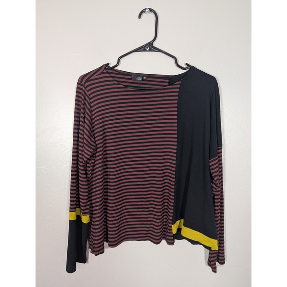 LISA BAYNE Top S Striped Colorblock Cropped Soft Stretch Artsy Mature - Picture 1 of 8